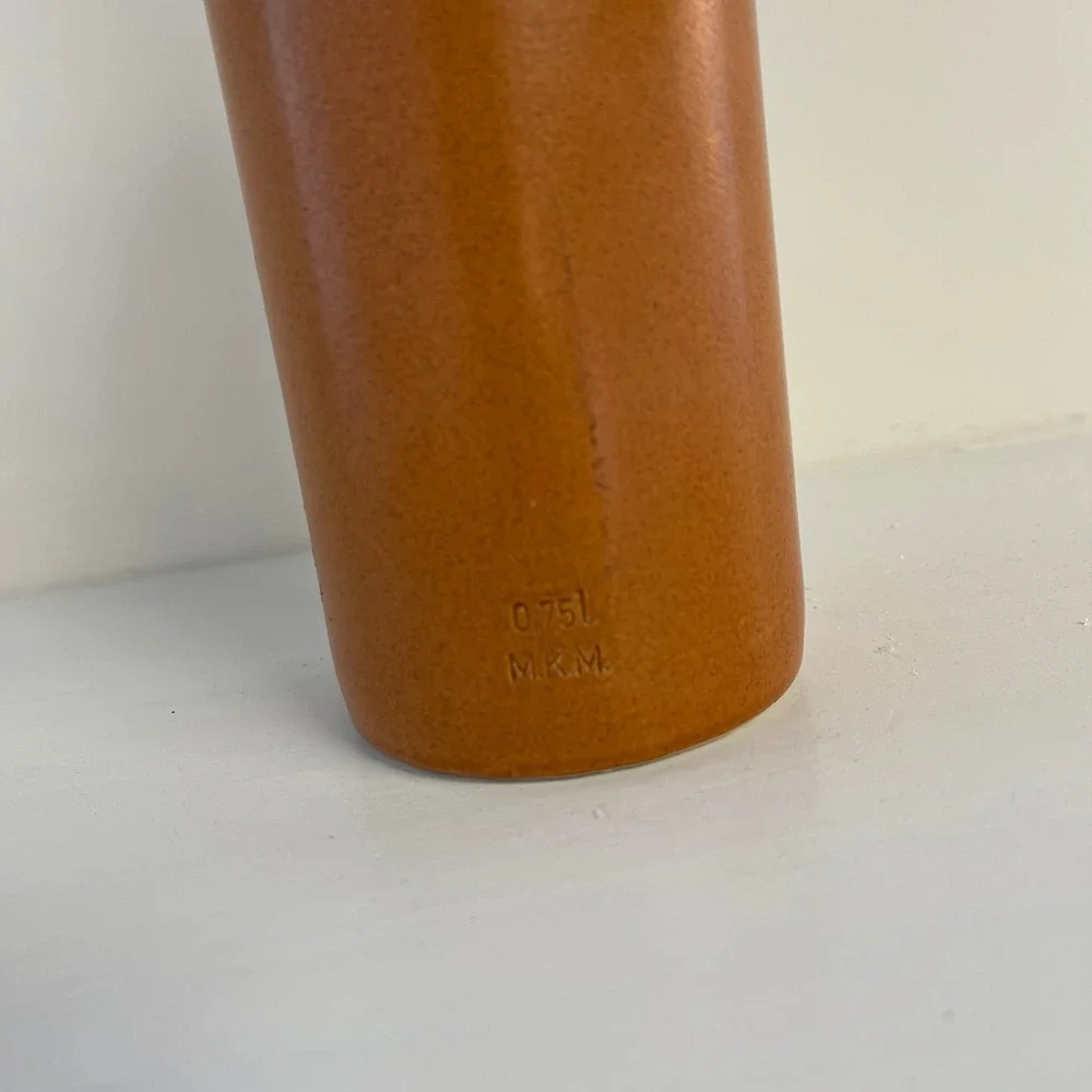 MKM Vintage German Stoneware Clay Bottle 0.75L Terracotta‎ Brown Glazed Vase